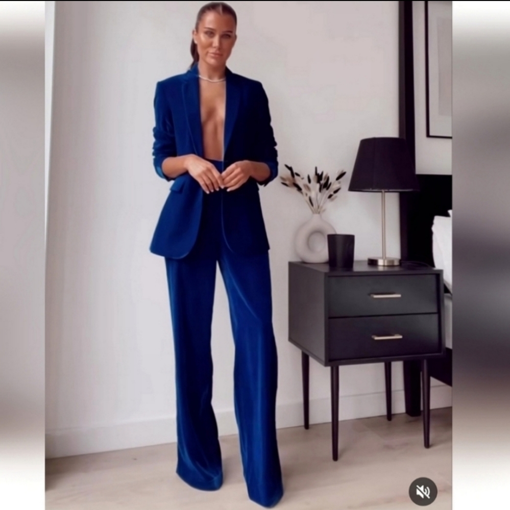 Zara  Velvet Blazer Blue Size XS